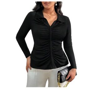 NoBo Black ruched long sleeve blouse-XS